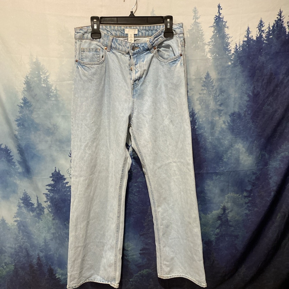 H&M Straight Jeans Light Blue Denim Button Zip 5-Pocket Women SZ 10